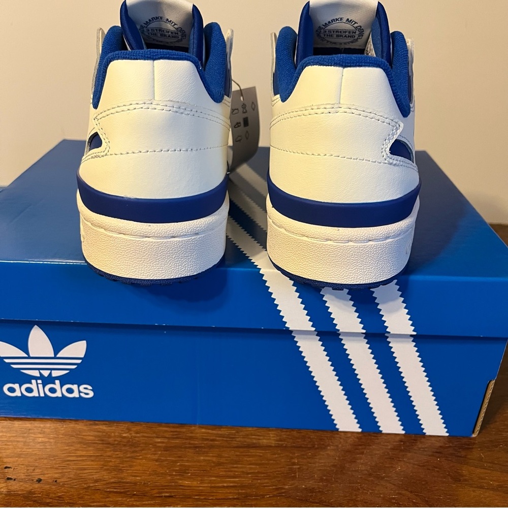 ADIDAS Women’s Forum Low White and Royal Blue Sneakers - Picture 8 of 10